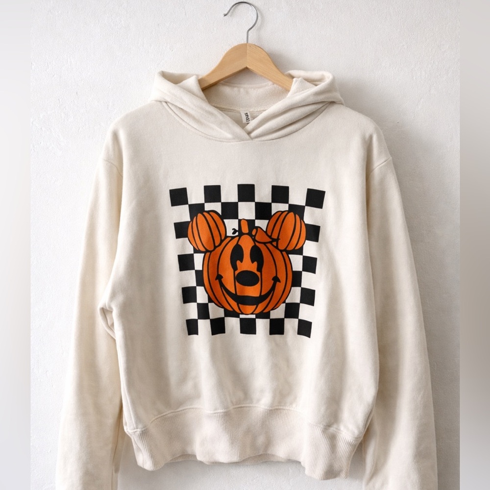 Cream Mickey Hoodie with Pumpkin Graphic
